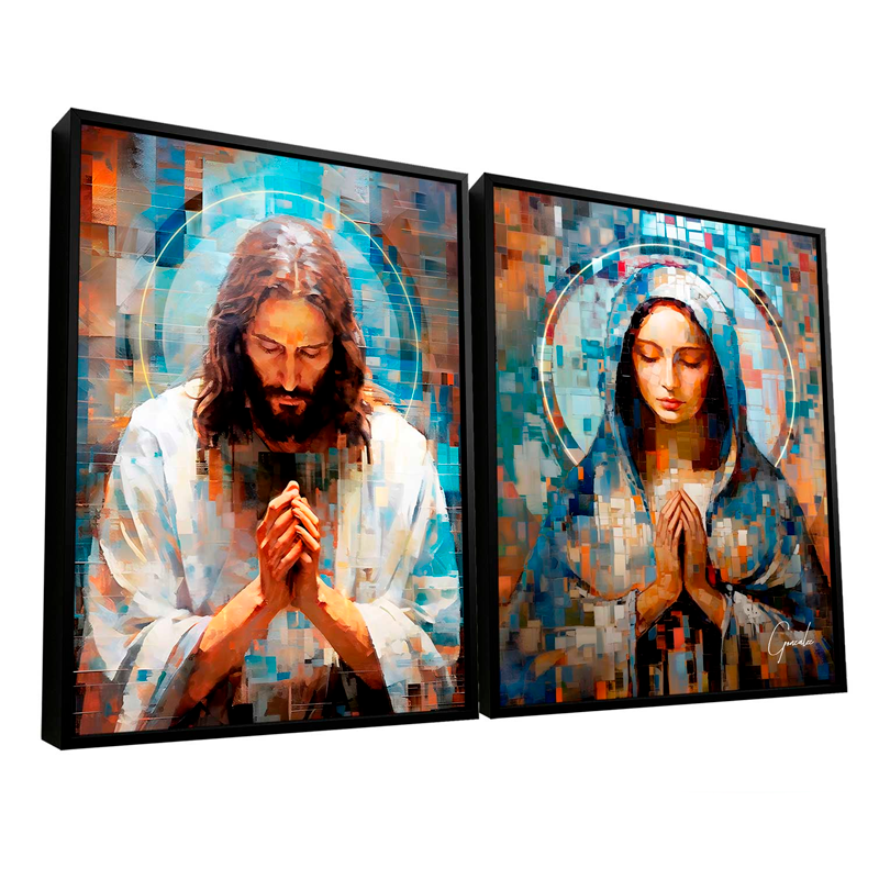 [COMPRE 1 LEVE 2] Quadro Grid Art Religiosos - Jesus e Maria