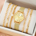Kit 6 Peças Quartzo Prata Relógio Feminino e Pulseiras