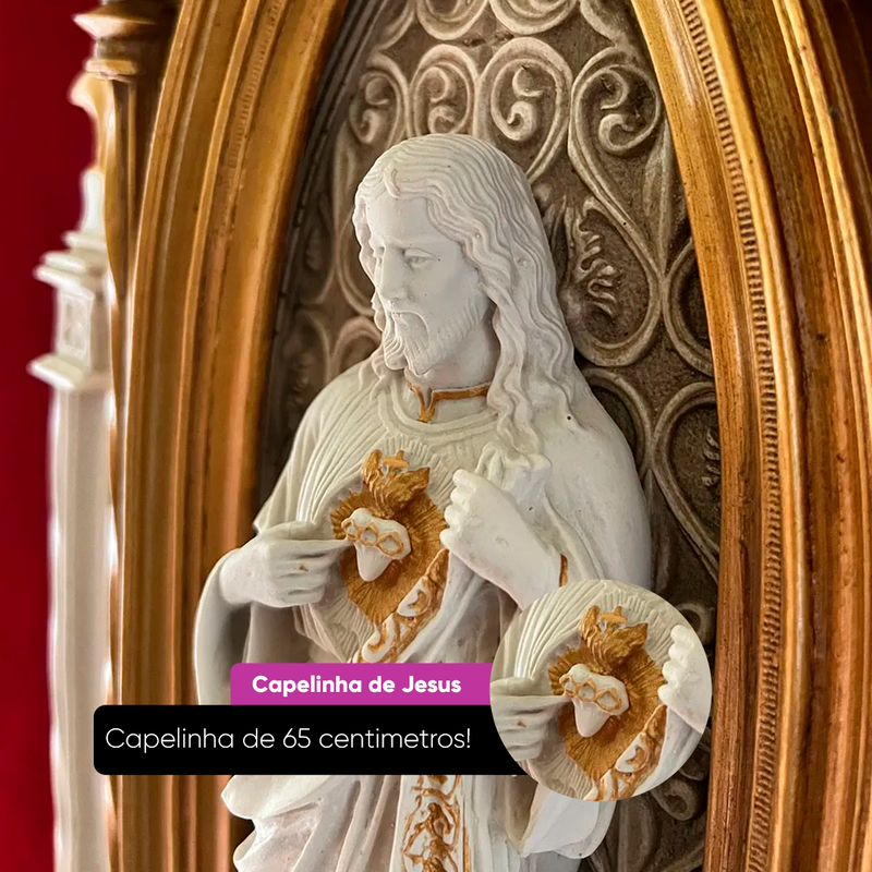 Capelinha Sagrada: Jesus de 65cm + Terço em Hematita de Brinde