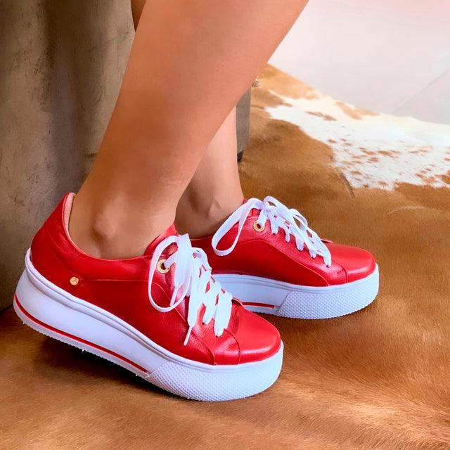 Tênis Plataforma Feminino em Couro - Zoe - Viegaro
