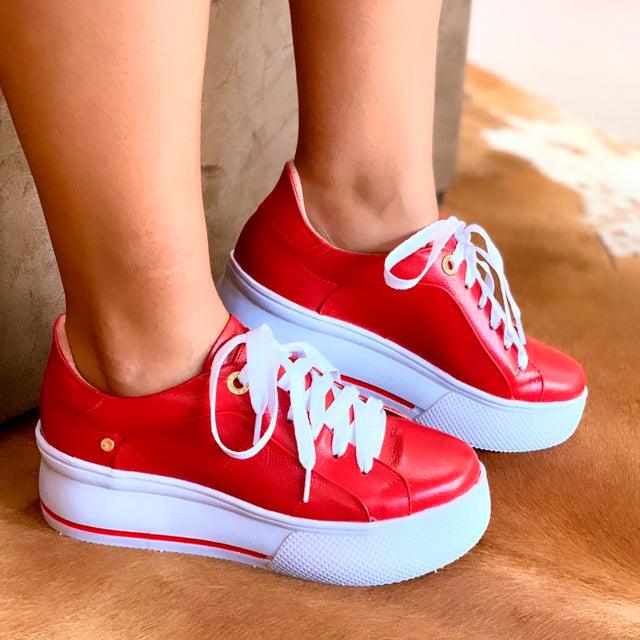 Tênis Plataforma Feminino em Couro - Zoe - Viegaro