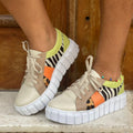 Tênis em Couro Metalizado Detalhe Animal Print - Veagle