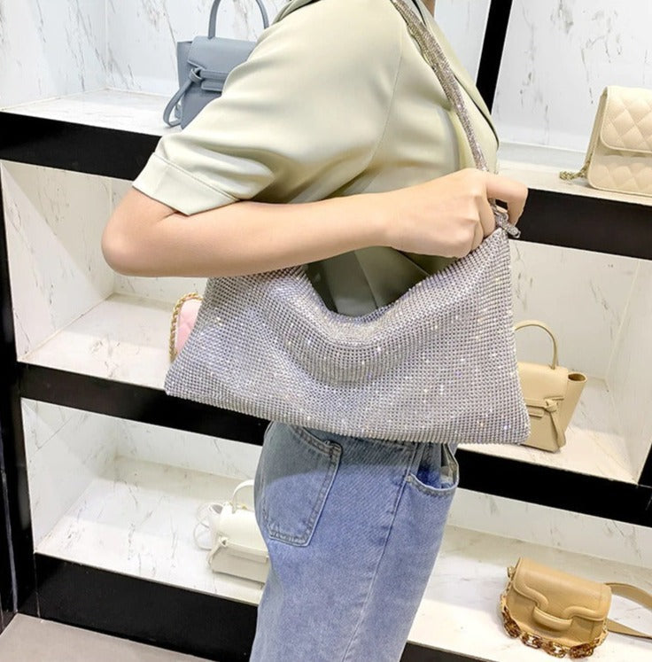Bolsa Strass Charm Meia Lua Cristal
