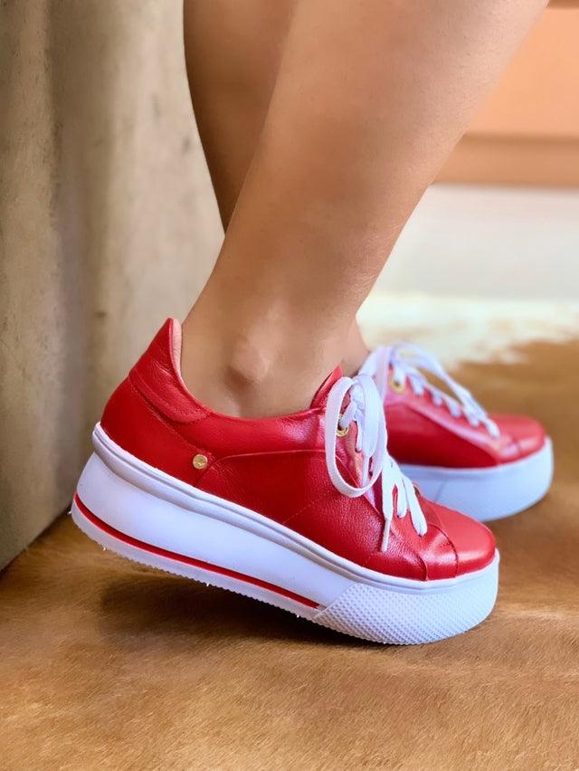 Tênis Plataforma Feminino em Couro - Zoe - Viegaro